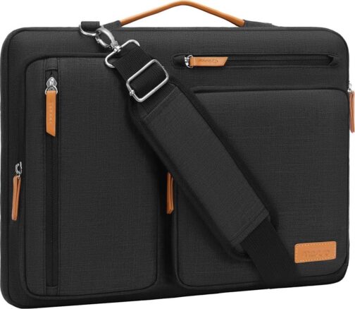 MOSISO 360 Protective Laptop Shoulder Bag,15-15.6 inch Computer Bag Compatible with MacBook Pro 16, HP, Dell, Lenovo, Asus Notebook,Side Open Messenger Bag with 4 Zipper Pockets&Handle, Black