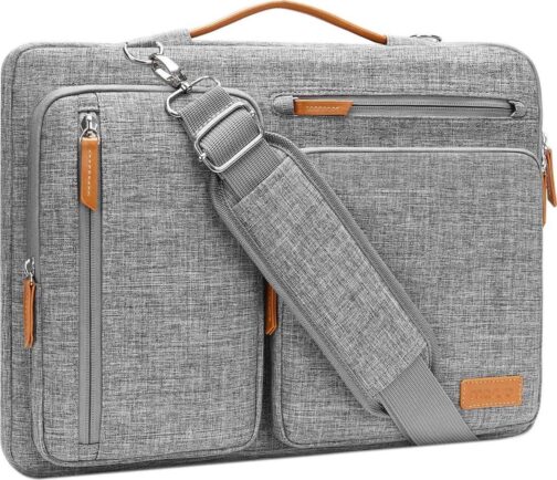 MOSISO 360 Protective Laptop Shoulder Bag,15-15.6 inch Computer Bag Compatible with MacBook Pro 16, HP, Dell, Lenovo, Asus Notebook,Side Open Messenger Bag with 4 Zipper Pockets&Handle, Gray