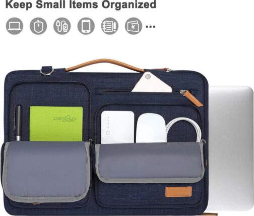 MOSISO 360 Protective Laptop Shoulder Bag,15-15.6 inch Computer Bag Compatible with MacBook Pro 16, HP, Dell, Lenovo, Asus Notebook,Side Open Messenger Bag with 4 Zipper Pockets&Handle, Navy Blue - Image 2
