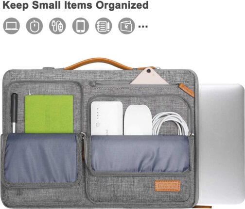 MOSISO 360 Protective Laptop Shoulder Bag,15-15.6 inch Computer Bag Compatible with MacBook Pro 16, HP, Dell, Lenovo, Asus Notebook,Side Open Messenger Bag with 4 Zipper Pockets&Handle, Gray - Image 2