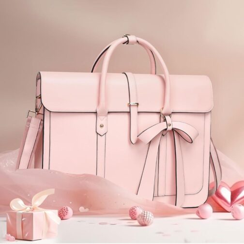 MOSISO Laptop Bag for Women, 15-15.6 inch PU Leather Laptop Shoulder Bag Convertible Backpack, 16 inch Messenger Bag Casual Handbag Work Briefcase Travel Computer Bag with Bowknot, Pink - Image 5