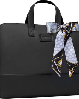 MOSISO Laptop Bag for Women, 15.6 inch Computer Bag Compatible with MacBook Pro 16 inch, HP, Dell, Lenovo, Asus, Razer Notebook, Laptop Shoulder Messenger Bag with Strap and Silk Scarf, Black