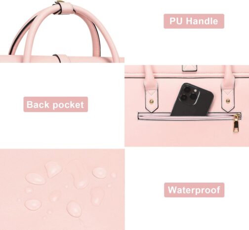 MOSISO Laptop Bag for Women, 15-15.6 inch PU Leather Laptop Shoulder Bag Convertible Backpack, 16 inch Messenger Bag Casual Handbag Work Briefcase Travel Computer Bag with Bowknot, Pink - Image 7