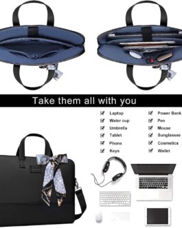 MOSISO Laptop Bag for Women, 15.6 inch Computer Bag Compatible with MacBook Pro 16 inch, HP, Dell, Lenovo, Asus, Razer Notebook, Laptop Shoulder Messenger Bag with Strap and Silk Scarf, Black
