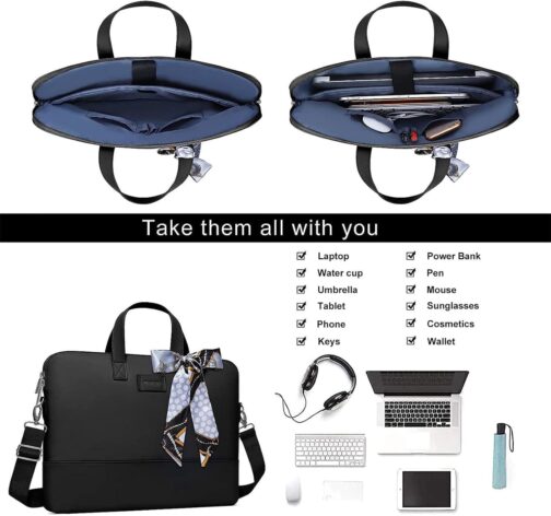 MOSISO Laptop Bag for Women, 15.6 inch Computer Bag Compatible with MacBook Pro 16 inch, HP, Dell, Lenovo, Asus, Razer Notebook, Laptop Shoulder Messenger Bag with Strap and Silk Scarf, Black - Image 2