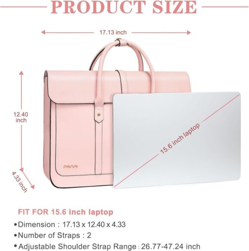 MOSISO Laptop Bag for Women, 15-15.6 inch PU Leather Laptop Shoulder Bag Convertible Backpack, 16 inch Messenger Bag Casual Handbag Work Briefcase Travel Computer Bag with Bowknot, Pink - Image 3