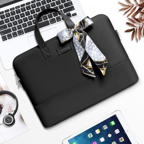 MOSISO Laptop Bag for Women, 15.6 inch Computer Bag Compatible with MacBook Pro 16 inch, HP, Dell, Lenovo, Asus, Razer Notebook, Laptop Shoulder Messenger Bag with Strap and Silk Scarf, Black - Image 6