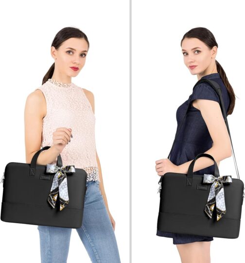 MOSISO Laptop Bag for Women, 15.6 inch Computer Bag Compatible with MacBook Pro 16 inch, HP, Dell, Lenovo, Asus, Razer Notebook, Laptop Shoulder Messenger Bag with Strap and Silk Scarf, Black - Image 5