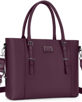 MOSISO PU Leather Laptop Tote Bag for Women (17-17.3 inch), Plum