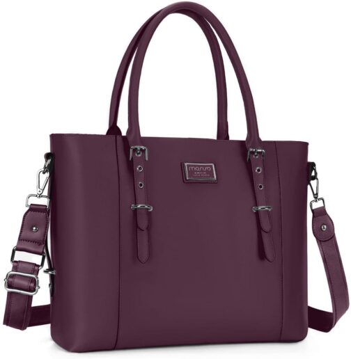 MOSISO PU Leather Laptop Tote Bag for Women (17-17.3 inch), Plum