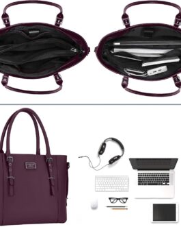 MOSISO PU Leather Laptop Tote Bag for Women (17-17.3 inch), Plum