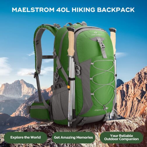 Maelstrom Hiking Backpack,Camping Backpack,40L Waterproof Hiking Daypack with Rain Cover,Lightweight Travel Backpack,Green - Image 7