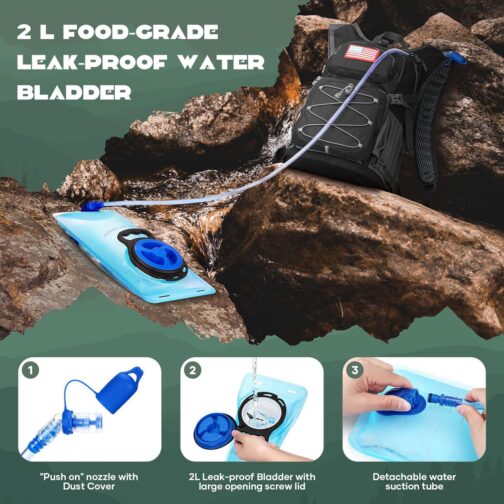 Maelstrom Hydration Backpack, Hiking Backpack with 2L Water Bladder, High Flow Bite Valve Water Backpack Men Women Lightweight Insulation for Hiking, Cycling, Running, Climbing, Camping - Image 4