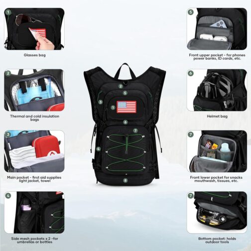 Maelstrom Hydration Backpack, Hiking Backpack with 2L Water Bladder, High Flow Bite Valve Water Backpack Men Women Lightweight Insulation for Hiking, Cycling, Running, Climbing, Camping - Image 2