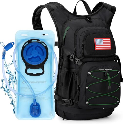 Maelstrom Hydration Backpack, Hiking Backpack with 2L Water Bladder, High Flow Bite Valve Water Backpack Men Women Lightweight Insulation for Hiking, Cycling, Running, Climbing, Camping