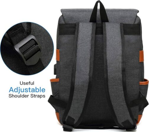 Mancio Vintage Laptop Backpack with USB Charging Port, Slim Tear Resistant Business Backpack for Travelling, College, Daypacks for Men,Women, Fits up to 15.6Inch Notebook in Black - Image 6