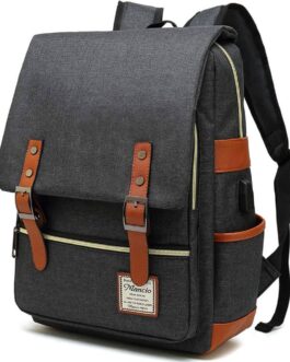 Mancio Vintage Laptop Backpack with USB Charging Port, Slim Tear Resistant Business Backpack for Travelling, College, Daypacks for Men,Women, Fits up to 15.6Inch Notebook in Black