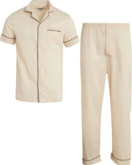 Men’s 2-Piece Pajama Set with Short Sleeve Shirt and Long Pants