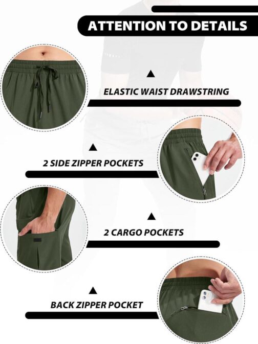 Men's Hiking Pants Lightweight Quick Dry Elastic Waist Cargo Pants Water Resistant Outdoor Travel Casual Pants - Image 4