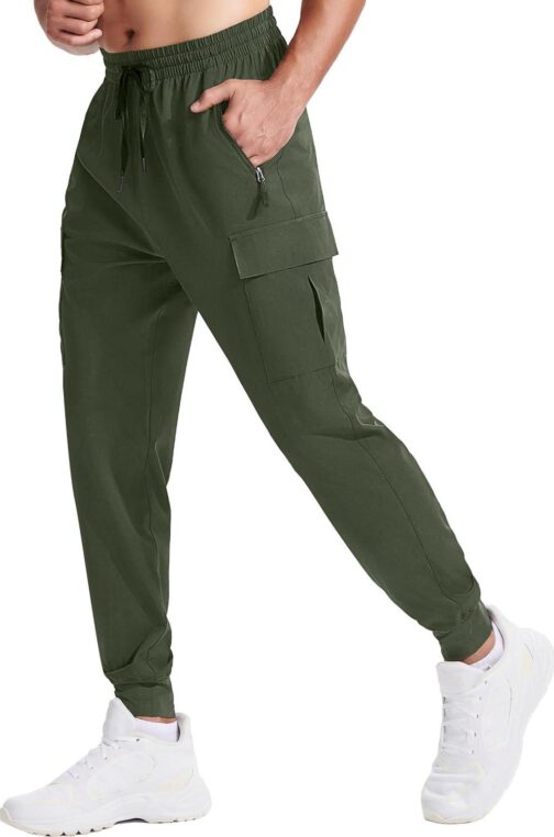 Men's Hiking Pants Lightweight Quick Dry Elastic Waist Cargo Pants Water Resistant Outdoor Travel Casual Pants