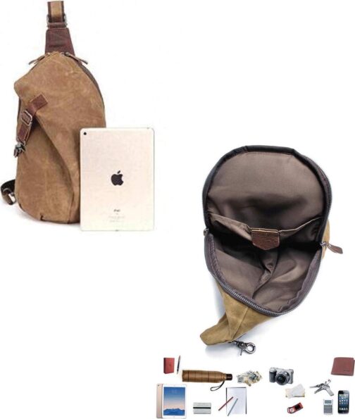 Men's Sling Backpack Waxed Canvas Crossbody Bag Casual Daypacks - Image 2