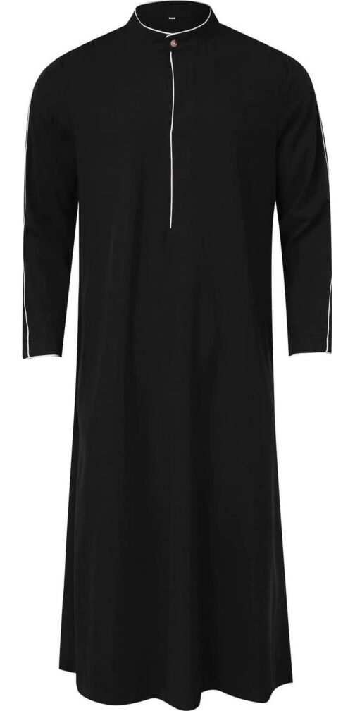 Men's V-Neck Linen Robe Short Sleeve Long Gown Roll Up Side Split Kaftan Thobe with Pockets Casual Shirt for Beach - Image 2
