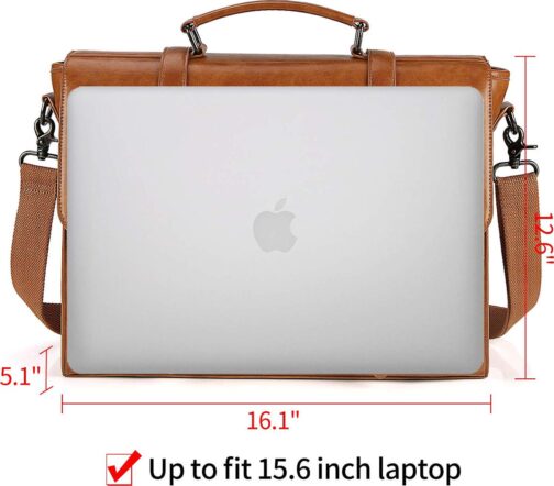 Mens Messenger Bag Vintage 15.6 Inch Waterproof Leather Laptop Briefcase Large Satchel Shoulder Bag Retro Office College Computer Bag, Brown - Image 6