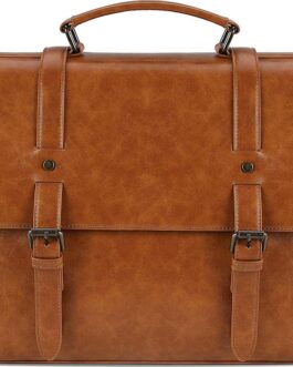 Mens Messenger Bag Vintage 15.6 Inch Waterproof Leather Laptop Briefcase Large Satchel Shoulder Bag Retro Office College Computer Bag, Brown