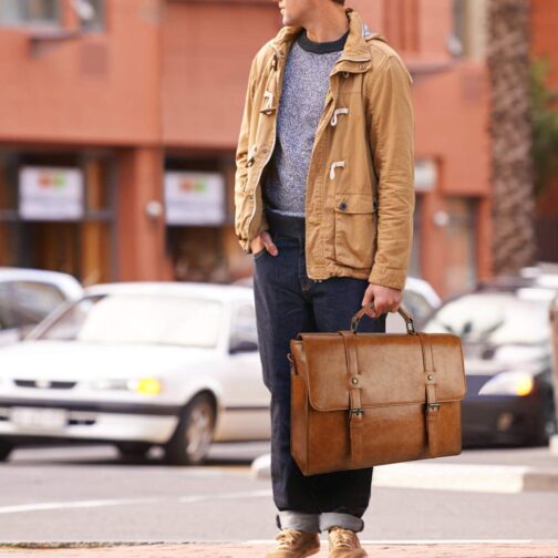 Mens Messenger Bag Vintage 15.6 Inch Waterproof Leather Laptop Briefcase Large Satchel Shoulder Bag Retro Office College Computer Bag, Brown - Image 7