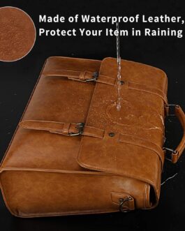 Mens Messenger Bag Vintage 15.6 Inch Waterproof Leather Laptop Briefcase Large Satchel Shoulder Bag Retro Office College Computer Bag, Brown