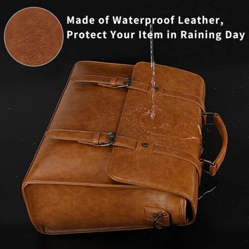 Mens Messenger Bag Vintage 15.6 Inch Waterproof Leather Laptop Briefcase Large Satchel Shoulder Bag Retro Office College Computer Bag, Brown - Image 2