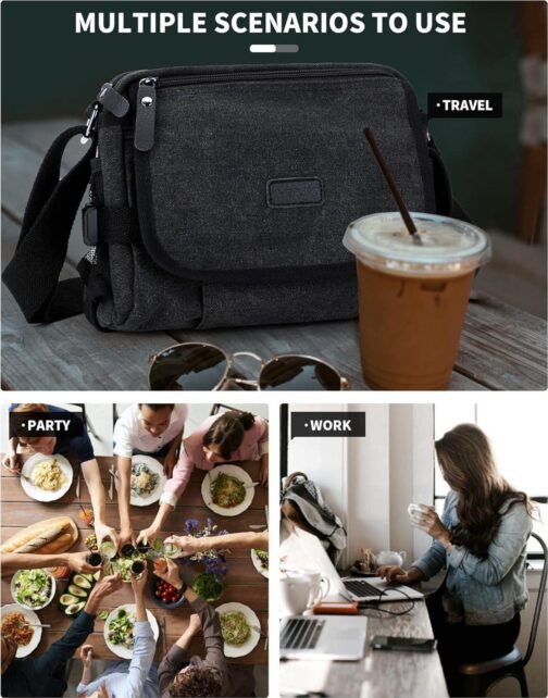 Men's Crossbody Messenger Bag, Classic Canvas Shoulder Bag, Water Resistant - Image 8
