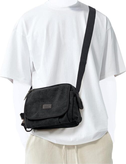 Men's Crossbody Messenger Bag, Classic Canvas Shoulder Bag, Water Resistant