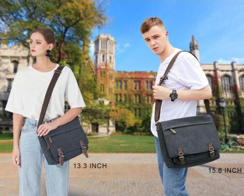 Men's Retro Canvas Messenger Bag, Casual Satchel Briefcase for 13.3-15.6" Laptops - Image 6