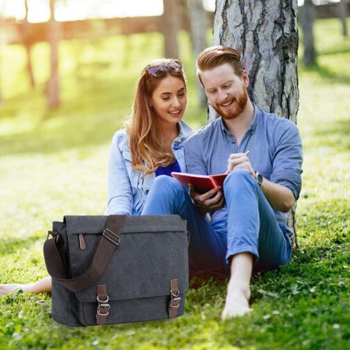 Men's Retro Canvas Messenger Bag, Casual Satchel Briefcase for 13.3-15.6" Laptops - Image 7