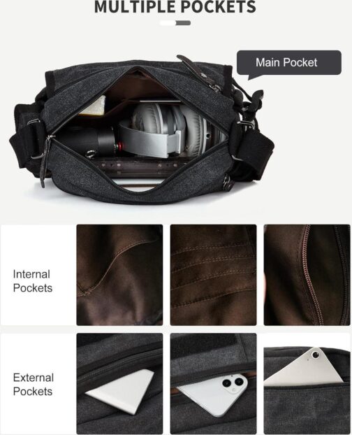 Men's Crossbody Messenger Bag, Classic Canvas Shoulder Bag, Water Resistant - Image 5