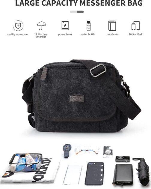 Men's Crossbody Messenger Bag, Classic Canvas Shoulder Bag, Water Resistant - Image 4