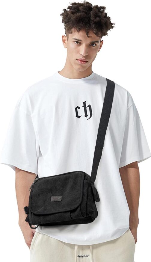 Men's Crossbody Messenger Bag, Classic Canvas Shoulder Bag, Water Resistant - Image 3