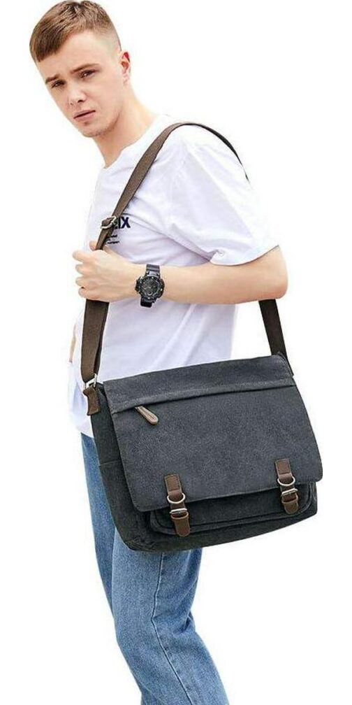 Men's Retro Canvas Messenger Bag, Casual Satchel Briefcase for 13.3-15.6" Laptops - Image 5