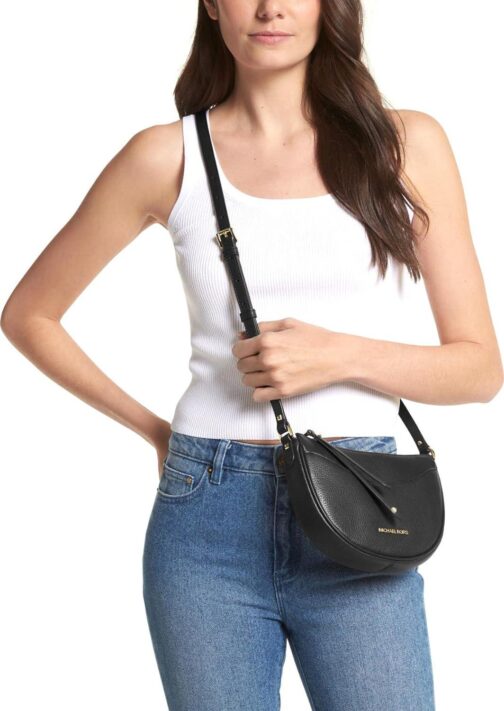 Michael Kors Dover Small Leather Crossbody Bag Purse Handbag (Black) - Image 2