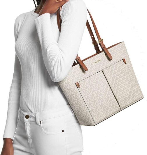 Michael Kors Jet Sest Travel Medium Double Pocket Tote Non-Leather Vegan (Vanilla) - Image 3