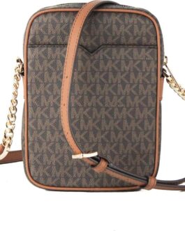 Michael Kors Jet Set Travel Signature PVC Medium Logo Chain Crossbody Flight Bag