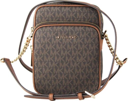 Michael Kors Jet Set Travel Signature PVC Medium Logo Chain Crossbody Flight Bag