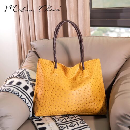 Milan Chiva Tote Bag for Women with Zipper Large Ostrich Vegan Leather Shoulder Purses and Handbags - Image 2
