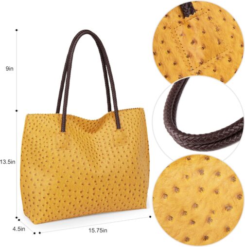 Milan Chiva Tote Bag for Women with Zipper Large Ostrich Vegan Leather Shoulder Purses and Handbags - Image 5