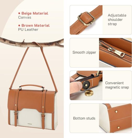 Missnine Laptop Bag 15.6 inch Canvas Messenger Bag for Women Professional Work Bag Shoulder Bag - Image 5