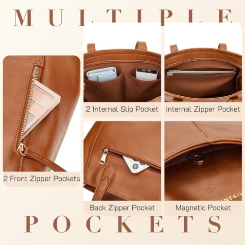 Missnine Tote Bag for Women with Zipper, Leather Purse and Handbags, Ladies Top-handle Shoulder Bags for Work, Casual, Travel - Image 4