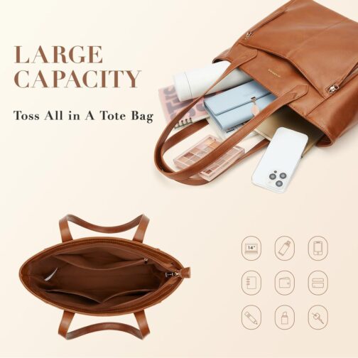 Missnine Tote Bag for Women with Zipper, Leather Purse and Handbags, Ladies Top-handle Shoulder Bags for Work, Casual, Travel - Image 3