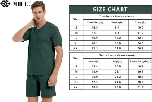 MoFiz Mens Pajama Set Summer Pjs Sleepwear Nightwear Lightweight Quick Dry Soft Short Sleeve V-Neck Pjs Sleep Set With Pocket - Image 7