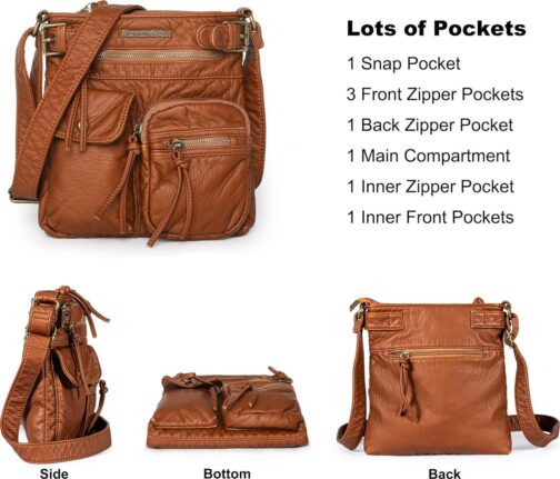Montana West Crossbody Bag for Women Soft Washed Leather Multi Pocket Shoulder Purses - Image 4